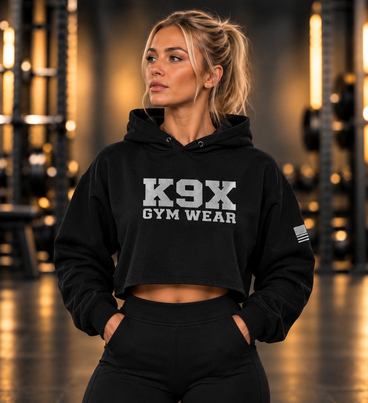 K9X Signature Women’s Raw-Hem Cropped Hoodie