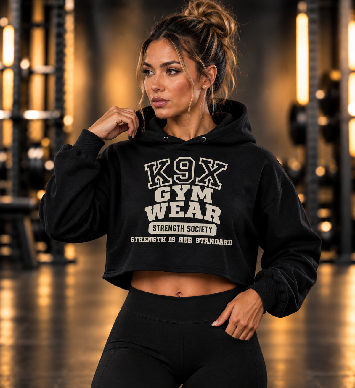 K9X Strength Society Women’s Raw-Hem Cropped Hoodie
