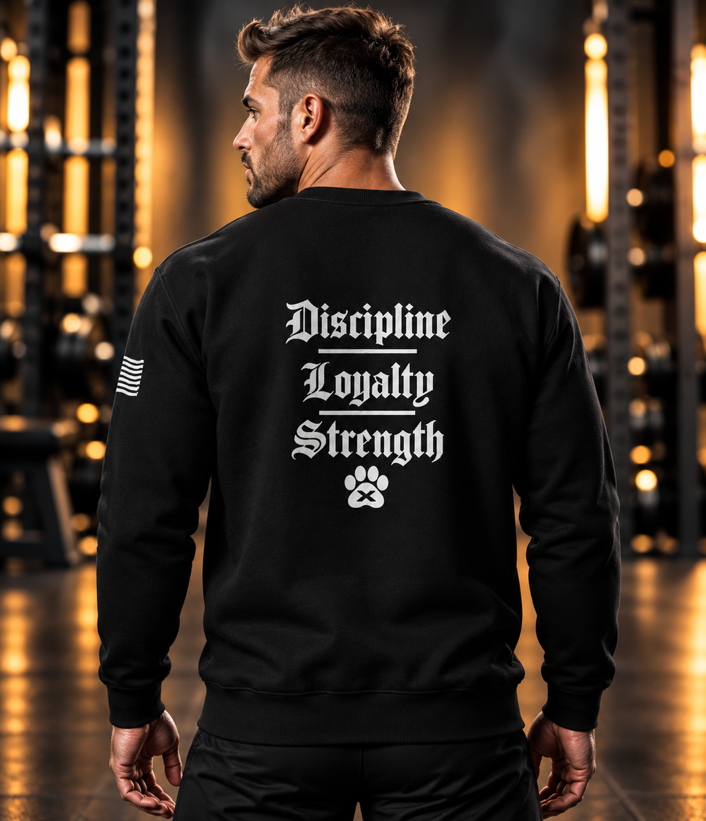 K9X Discipline Loyalty Strength Men’s Premium Crewneck Sweatshirt